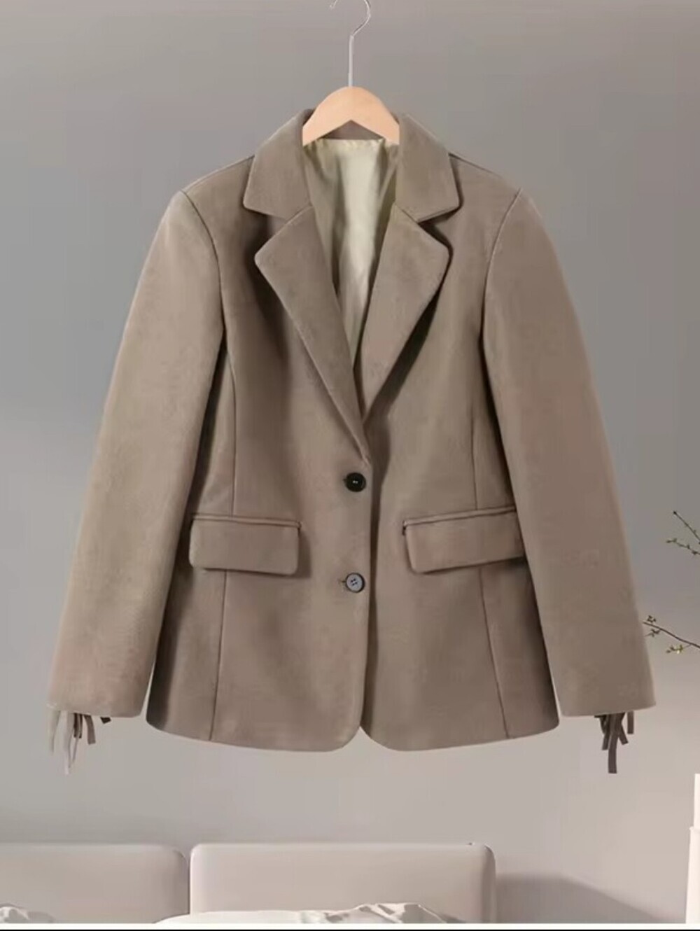 Elegant Women Blazer Coat Turn down Collar Full Sleeve Tassel Solid Thick Warm J - Picture 9 of 11